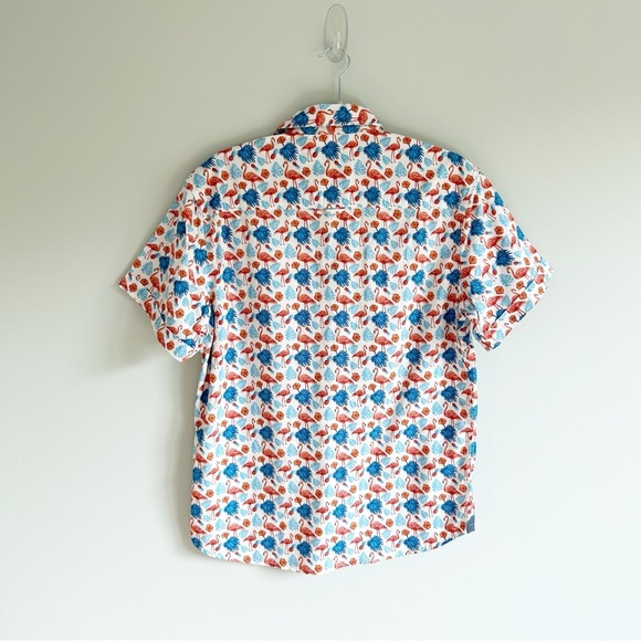 NWT Nickel & Iron White Flamingo All Over Print Short Sleeve Button Up Medium - Picture 2 of 11